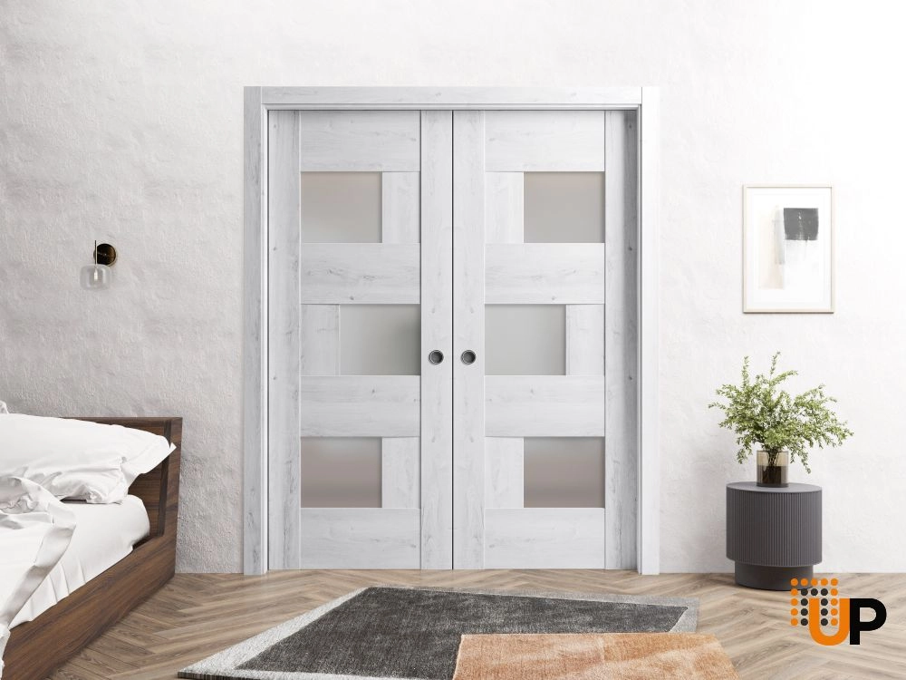Single mdf modern interior door slab with frosted glass | Sete 6933 Nordic White | 18 x 80 photo#3