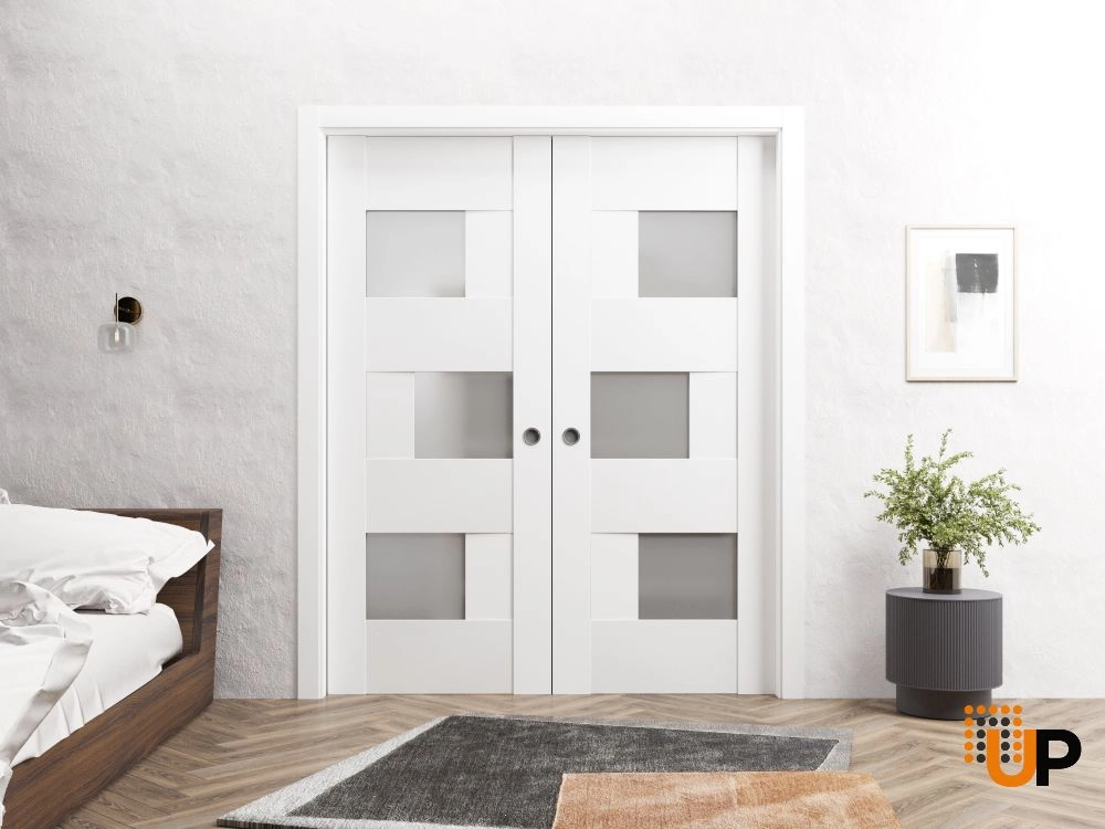 Double mdf sliding interior pocket double door with frosted glass | Sete 6933 White | 60 x 84 (2* 30x84) photo#5