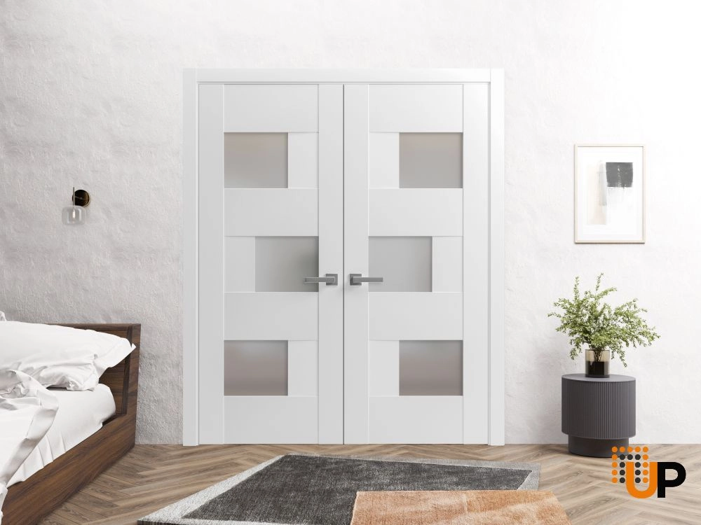 Double mdf french interior swing double door with frosted glass | Sete 6933 White | 36 x 80 (2* 18x80) photo#2