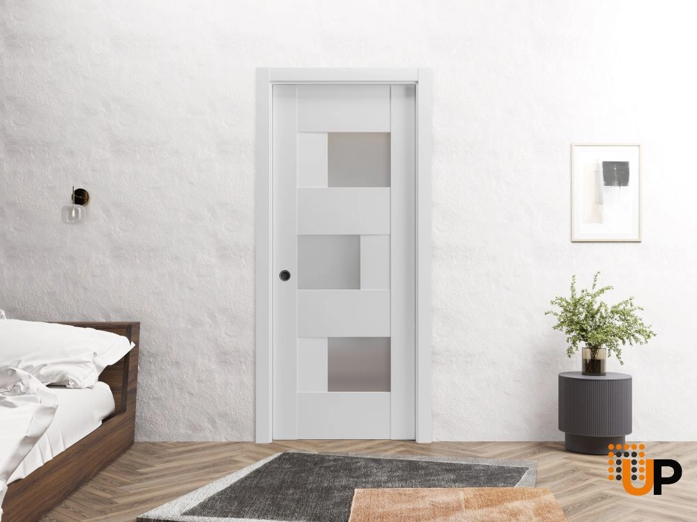 Single mdf interior door slab with frosted glass | Sete 6933 White | 18 x 80 photo#4