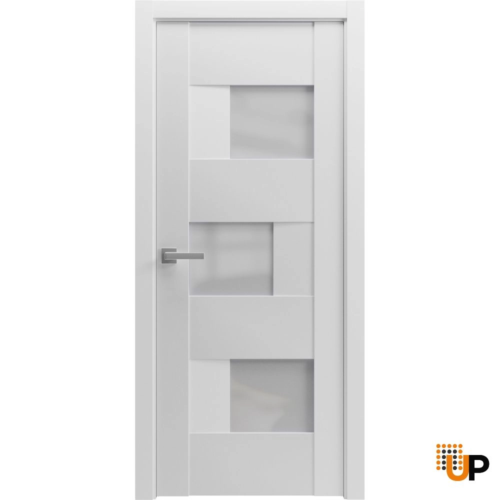 Single mdf modern interior swing door with frosted glass | Sete 6933 White | 18 x 80 photo#1