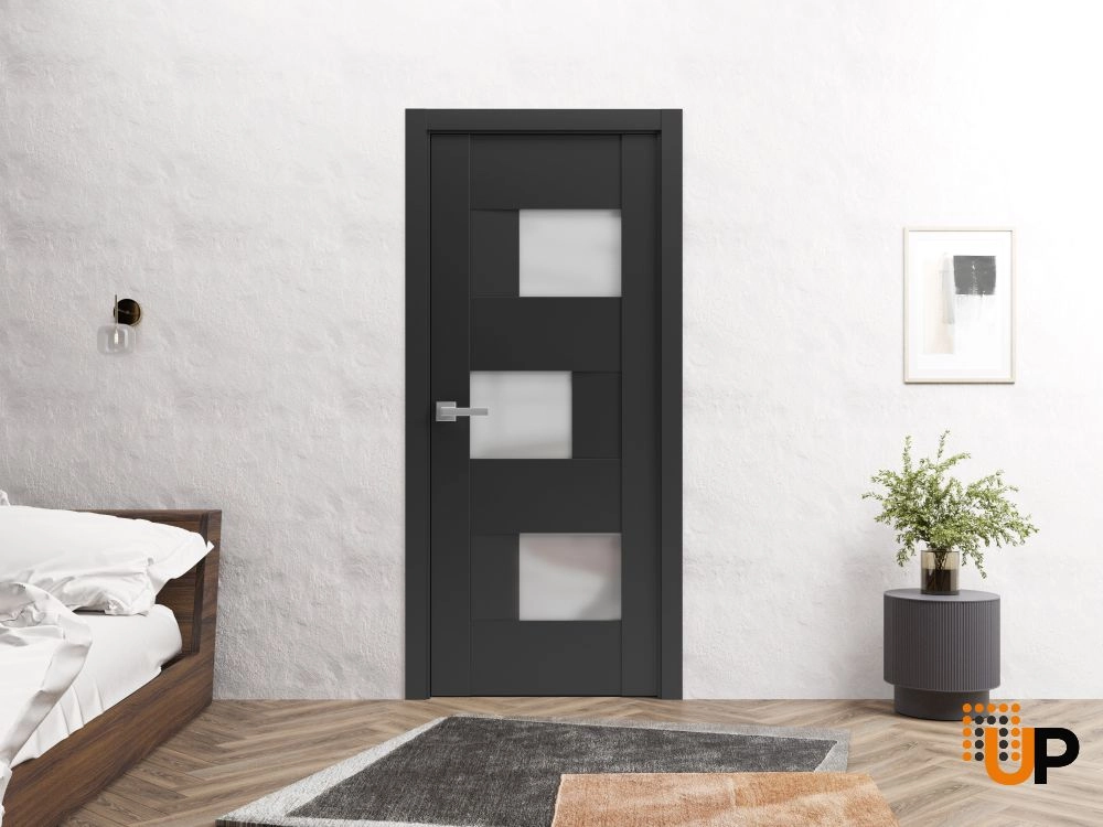 Single mdf modern interior door slab with frosted glass | Sete 6933 Black Matte | 18 x 80 photo#4