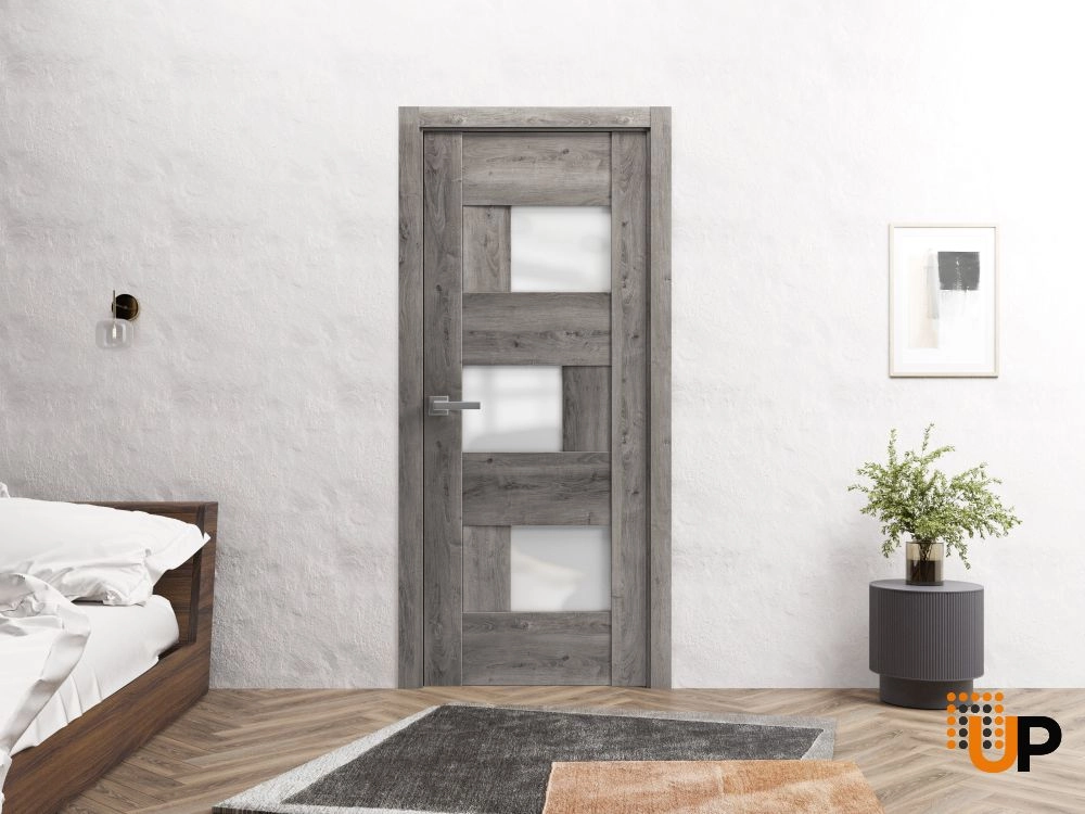 Single mdf modern interior swing door with frosted glass | Sete 6933 Nebraska Grey | 18 x 80 photo#2