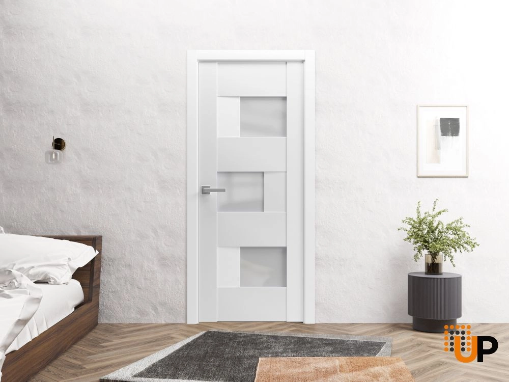 Single mdf modern interior swing door with frosted glass | Sete 6933 White | 18 x 80 photo#2