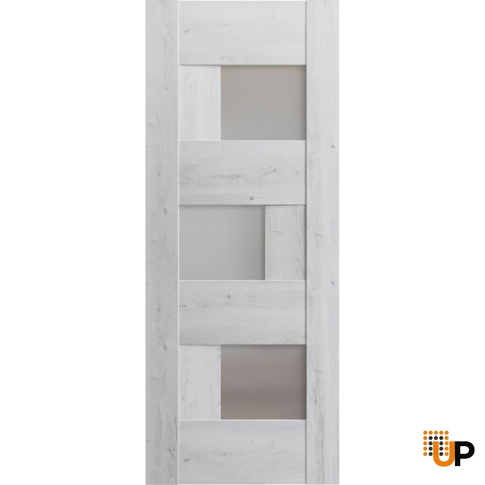 Single mdf modern interior door slab with frosted glass | Sete 6933 Nordic White | 18 x 80 photo#1