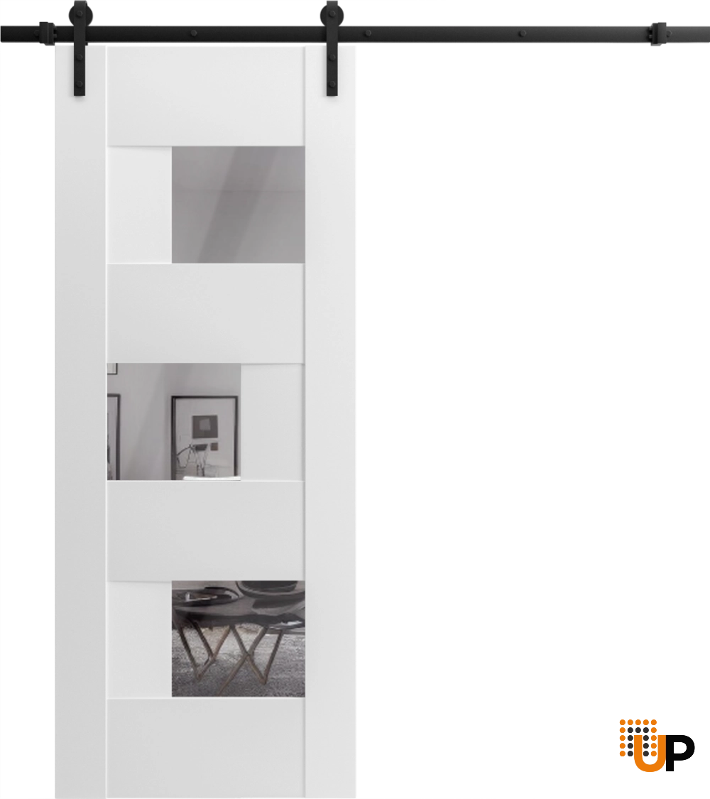 Single mdf sliding modern interior barn door with mirror glass | Sete 6999 White | 42 x 84 photo#2