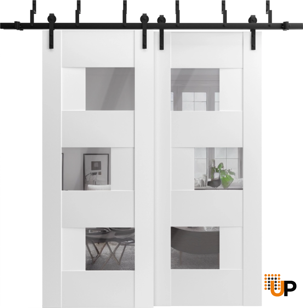 Double mdf sliding interior barn bypass door with mirror glass | Sete 6999 White | 36 x 96 (2* 18x96) photo#2