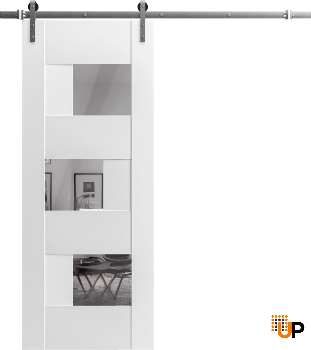 Modern mdf interior barn door with mirror glass | Sete 6999 White | 24 x 96 photo#2