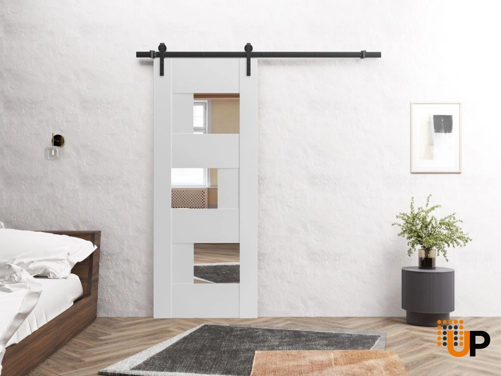 Single mdf sliding modern interior barn door with mirror glass | Sete 6999 White | 42 x 84 photo#3