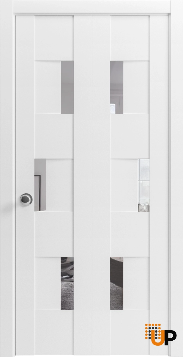 French mdf interior bi-fold door with mirror glass | Sete 6999 White | 64 x 84 (2* 32x84) photo#2