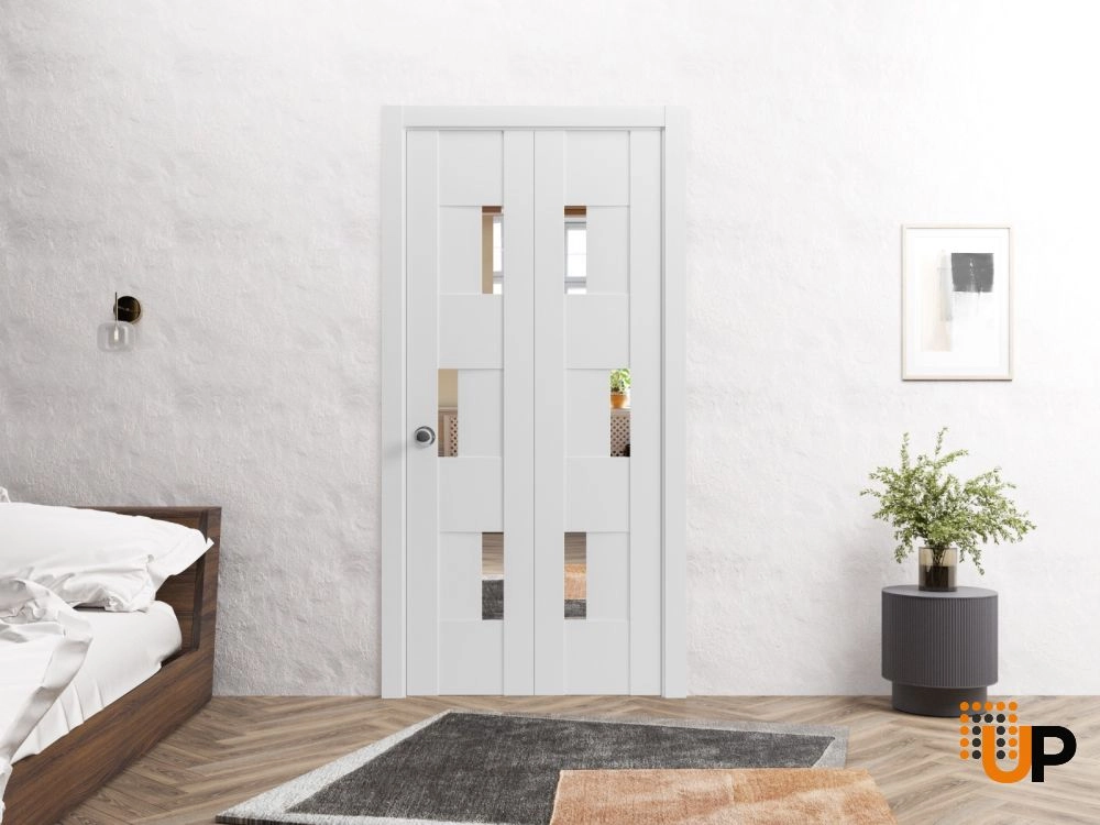 French mdf interior bi-fold door with mirror glass | Sete 6999 White | 64 x 84 (2* 32x84) photo#3