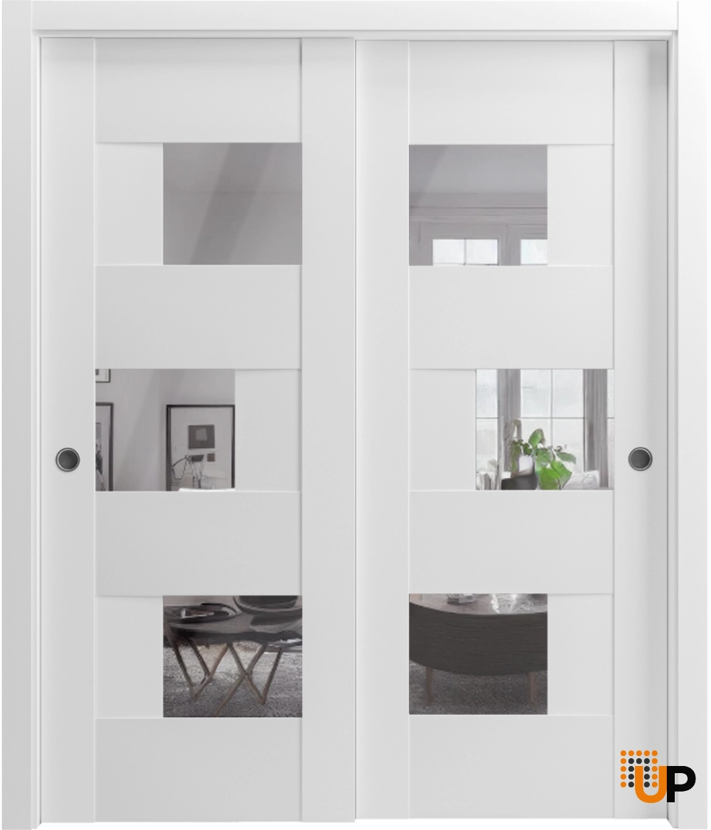 Double mdf sliding interior closet bypass door with mirror glass | Sete 6999 White | 56 x 96 (2* 28x96) photo#2