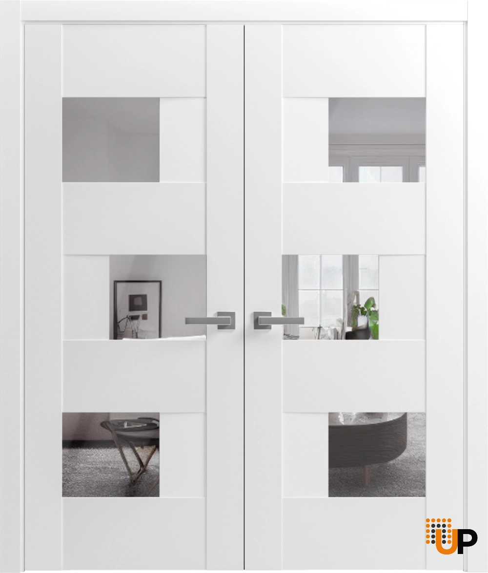 Double mdf french interior swing double door with mirror glass | Sete 6999 White | 56 x 96 (2* 28x96) photo#2