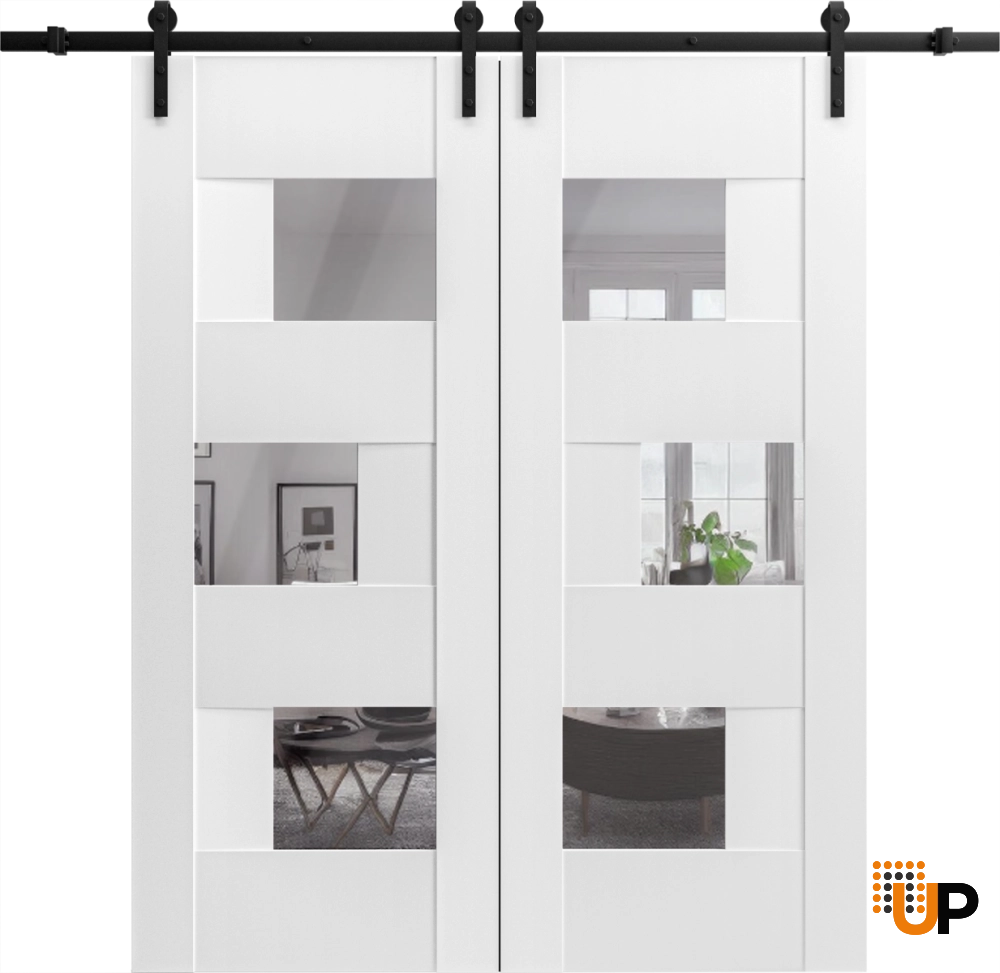 Double mdf sliding french interior barn double door with mirror glass | Sete 6999 White | 36 x 96 (2* 18x96) photo#2
