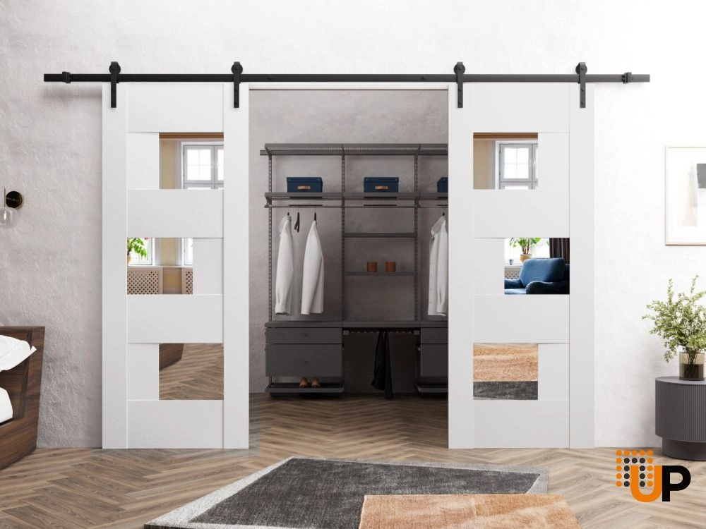 Double mdf sliding french interior barn double door with mirror glass | Sete 6999 White | 36 x 96 (2* 18x96) photo#3