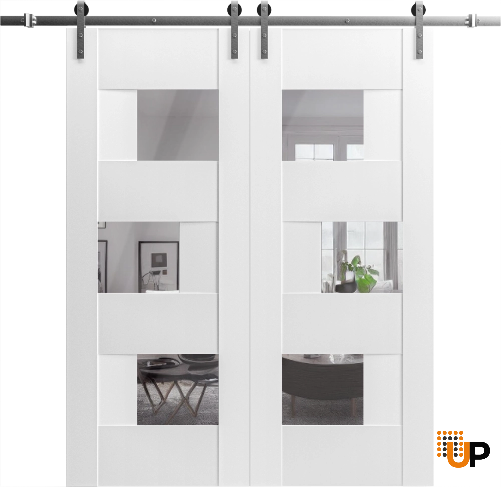 French mdf interior barn double door with mirror glass | Sete 6999 White | 36 x 96 (2* 18x96) photo#2