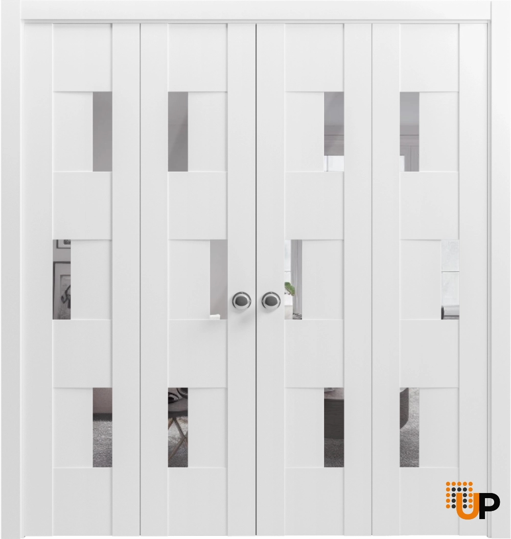 French mdf interior bi-fold double door with mirror glass | Sete 6999 White | 96 x 80 (4* 24x80) photo#2