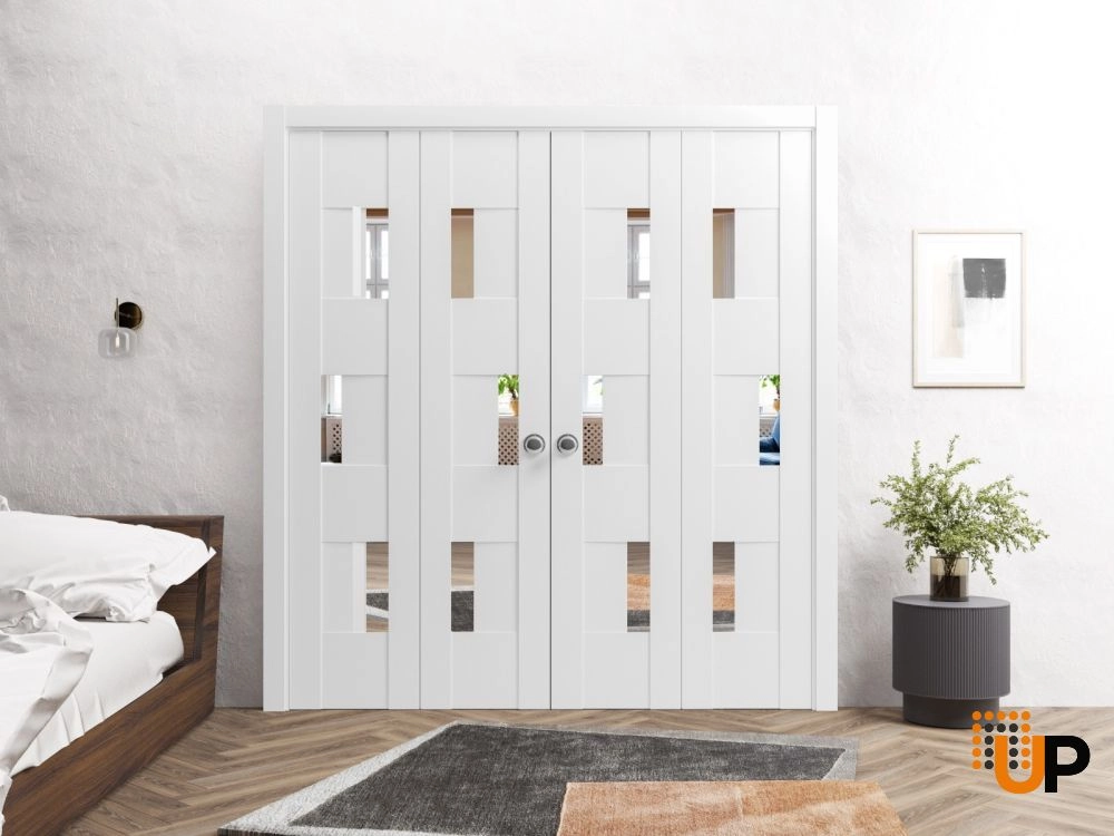 French mdf interior bi-fold double door with mirror glass | Sete 6999 White | 72 x 96 (4* 18x96) photo#3