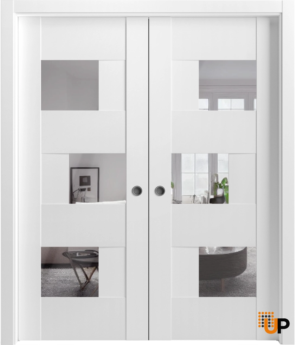 Double mdf sliding interior pocket double door with mirror glass | Sete 6999 White | 84 x 96 (2* 42x96) photo#2