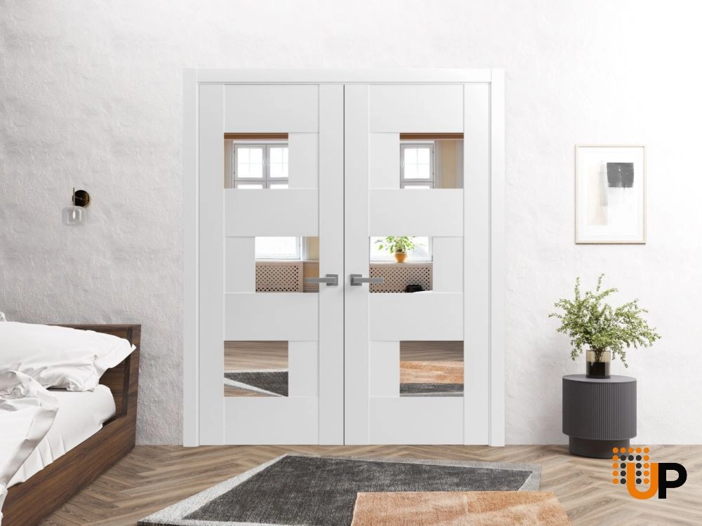 Double mdf french interior swing double door with mirror glass | Sete 6999 White | 56 x 96 (2* 28x96) photo#3