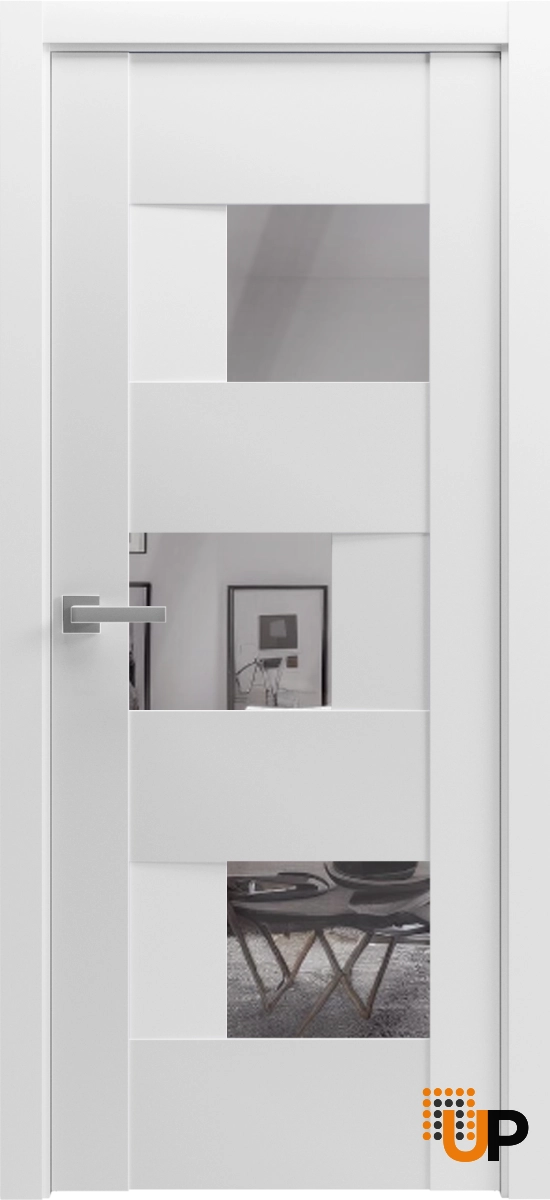 Single mdf modern interior swing door with mirror glass | Sete 6999 White | 42 x 80 photo#2