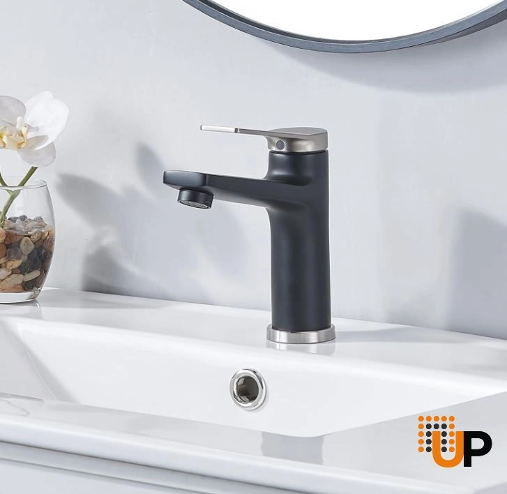 Brushed Nickel and Matte Black Single Hole Bathroom Faucet, Single Handle Bathroom Faucet for Sink 1 Hole, Lavatory Vanity Tap photo#2