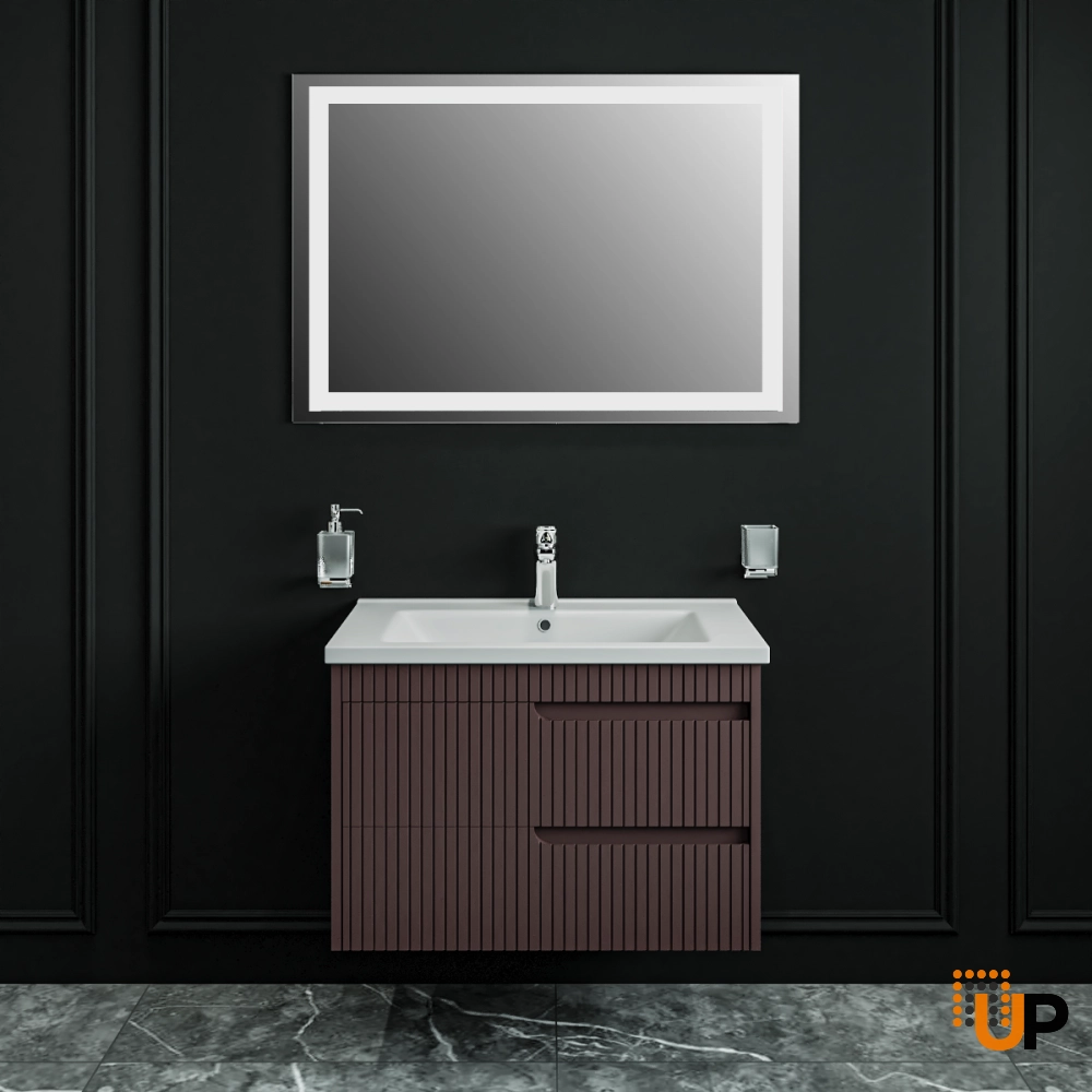 Modern Wall-Mount Bathroom Vanity with Washbasin | Judi Brown Matte Collection | Non-Toxic Fire-Resistant MDF-30" photo#2