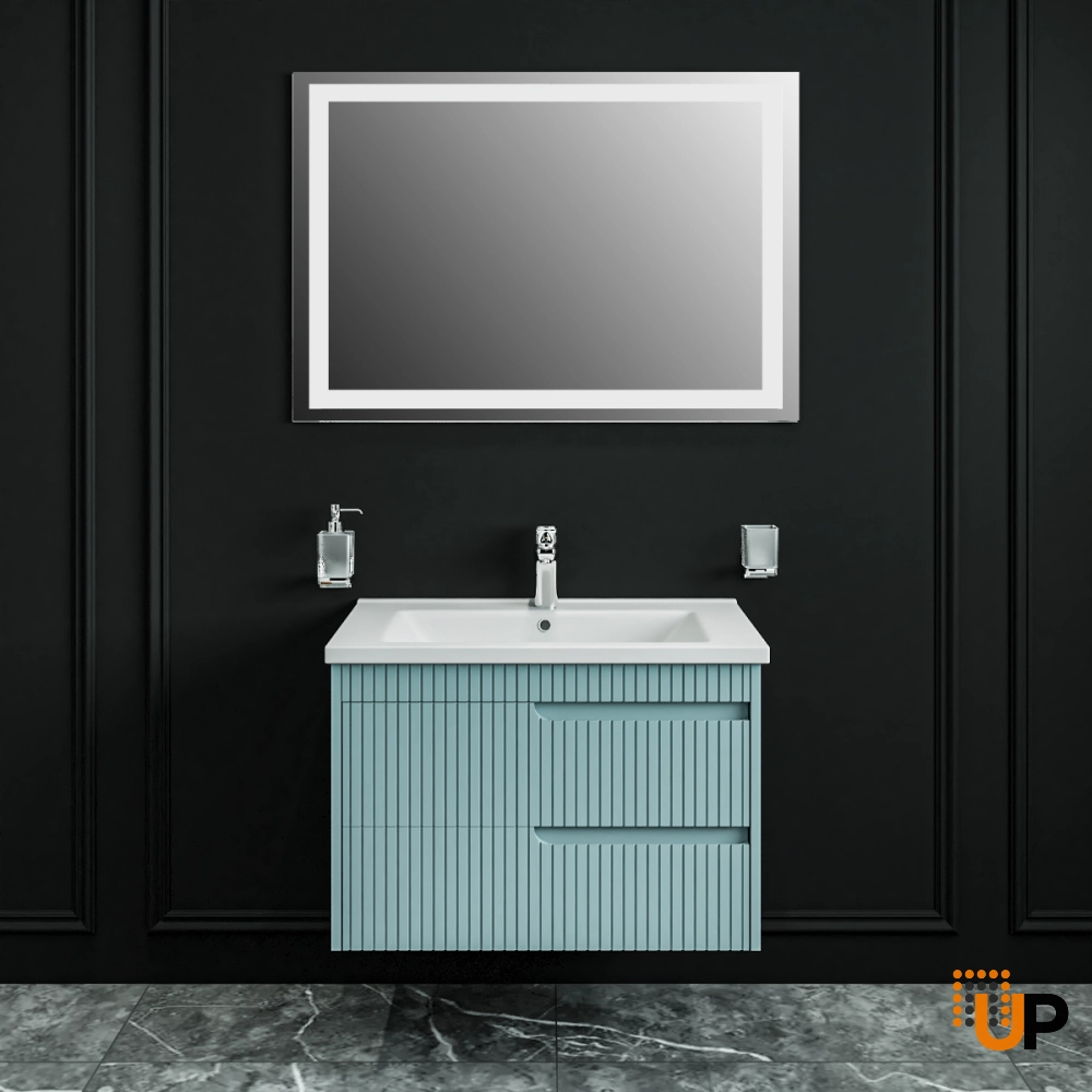Modern Wall-Mount Bathroom Vanity with Washbasin | Judi Light Green Collection | Non-Toxic Fire-Resistant MDF photo#2
