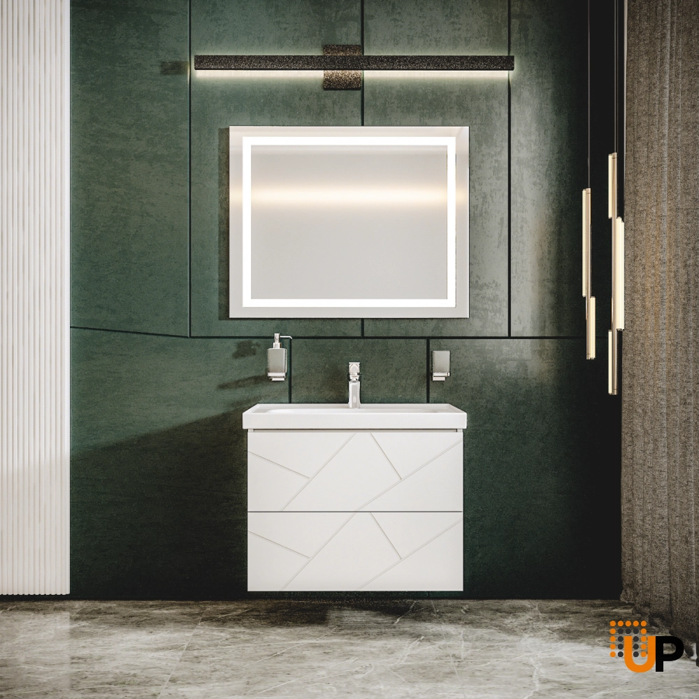 Modern Wall-Mount Bathroom Vanity with Washbasin | Picasso White Matte Collection | Non-Toxic Fire-Resistant MDF photo#2