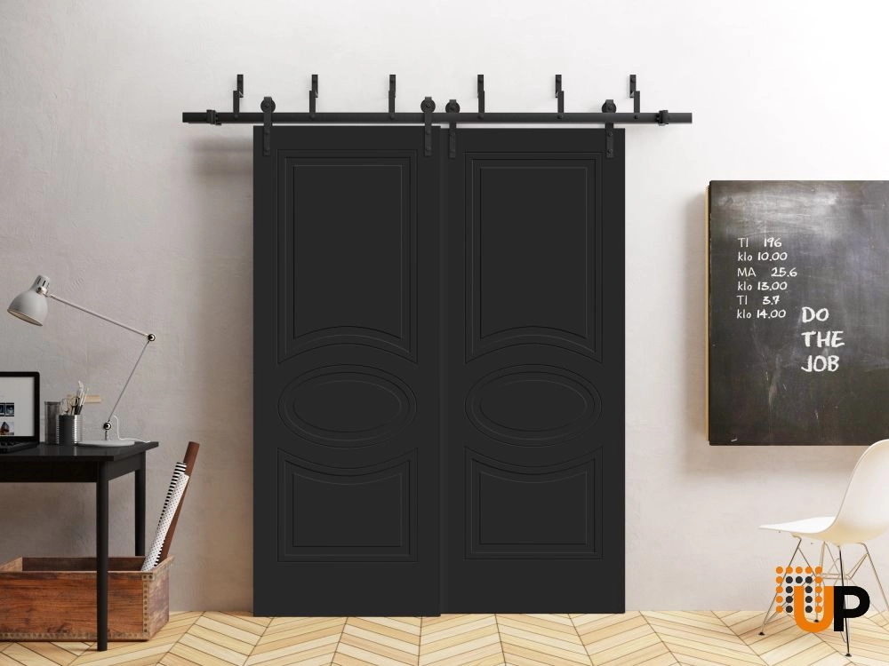 Double solid core sliding interior barn bypass door | Mela 7001 Painted Black | 36 x 80 (2* 18x80) photo#2