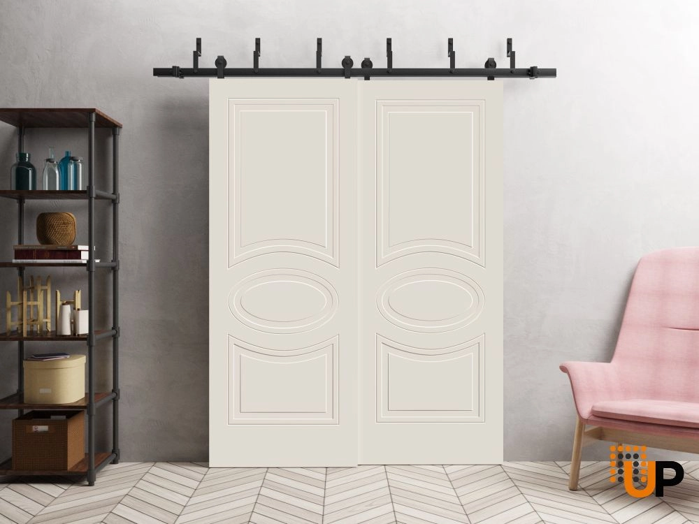Double solid core sliding interior barn bypass door | Mela 7001 Painted Creamy | 36 x 80 (2* 18x80) photo#2