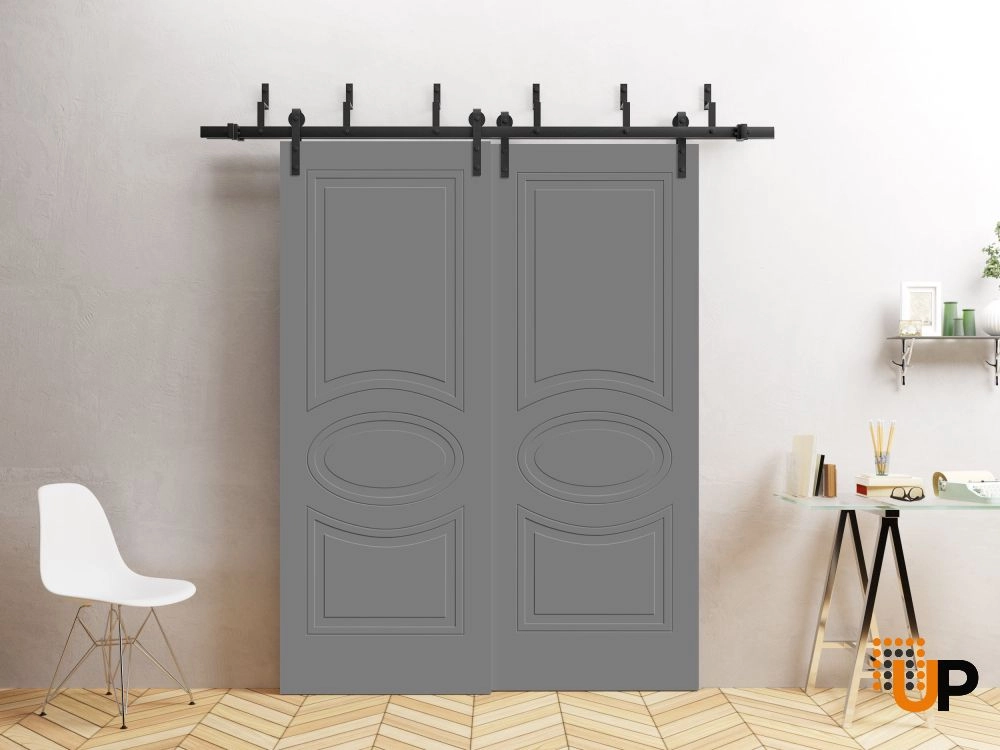 Double solid core sliding interior barn bypass door | Mela 7001 Painted Grey | 36 x 80 (2* 18x80) photo#2
