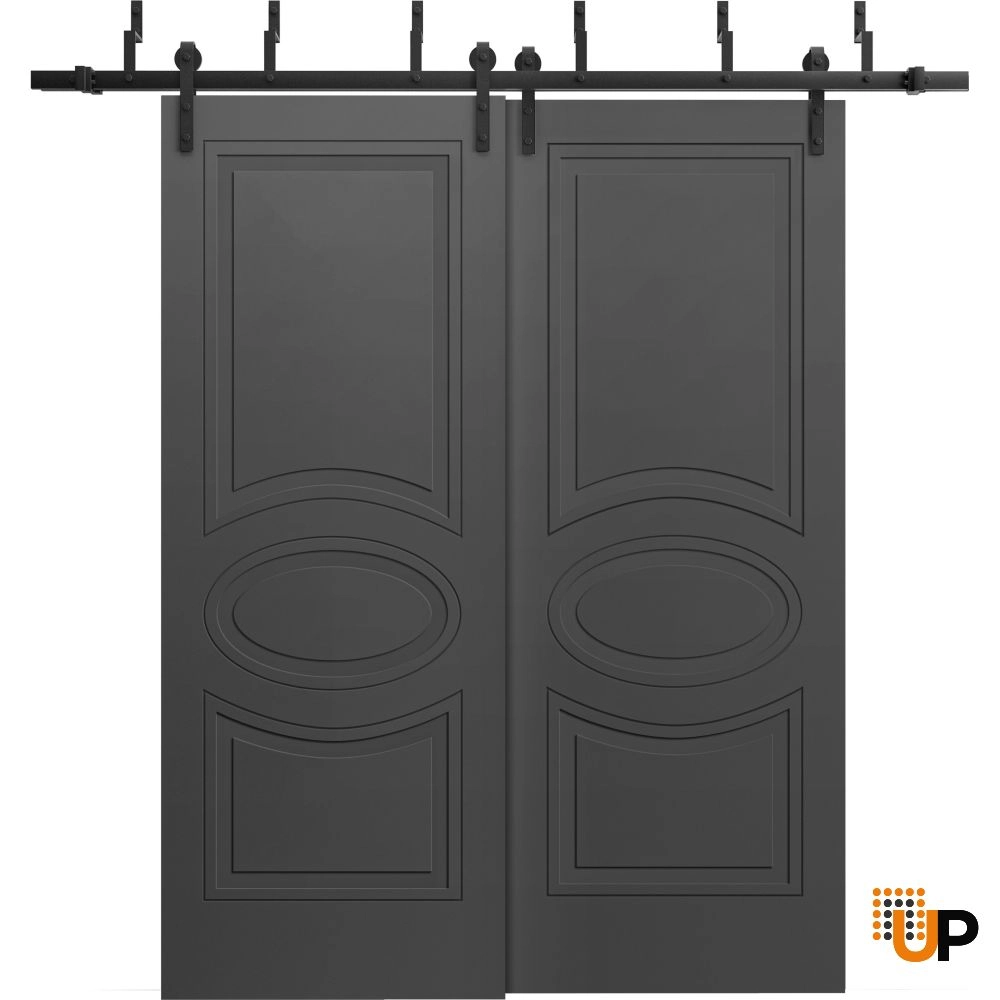 Double solid core sliding interior barn bypass door | Mela 7001 Painted Black | 36 x 80 (2* 18x80) photo#1