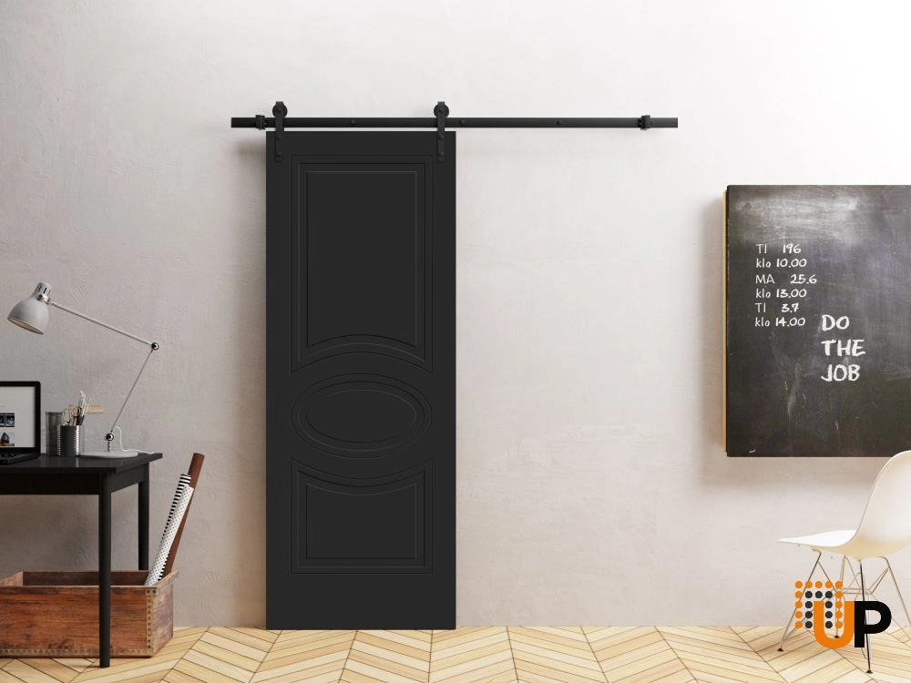 Single solid core sliding interior barn door | Mela 7001 Painted Black | 18 x 80 photo#2