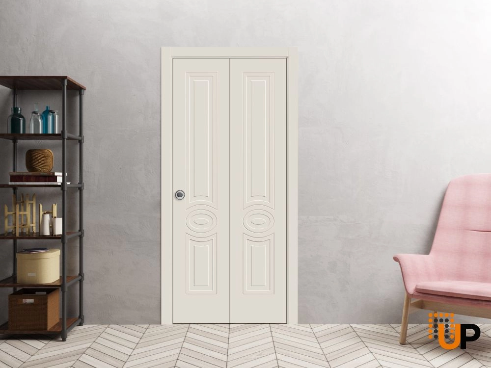 2 folding panels solid core sliding interior bi-fold door | Mela 7001 Painted Creamy | 36 x 80 (2* 18x80) photo#2