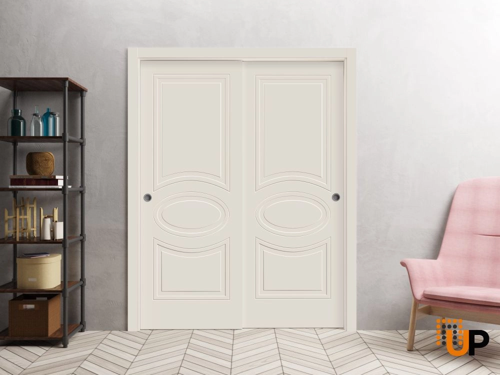 Double solid core sliding interior closet bypass door | Mela 7001 Painted Creamy | 36 x 80 (2* 18x80) photo#2