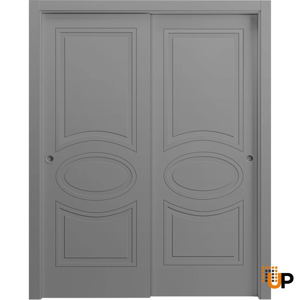 Double solid core sliding interior closet bypass door | Mela 7001 Painted Grey | 36 x 80 (2* 18x80) photo#1