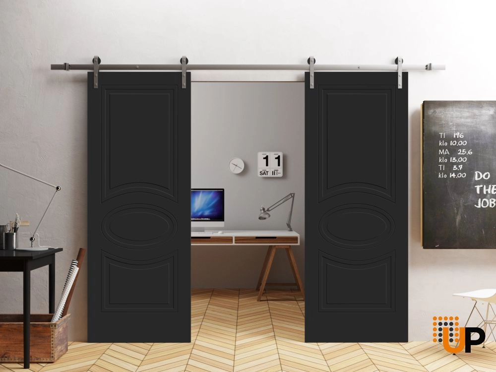 Double solid core sliding classic interior barn double door | Mela 7001 Painted Black | 36 x 80 (2* 18x80) photo#2