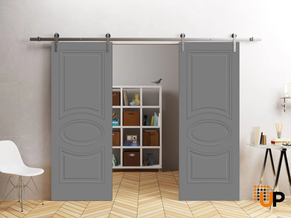 Double solid core sliding classic interior barn double door | Mela 7001 Painted Grey | 36 x 80 (2* 18x80) photo#2