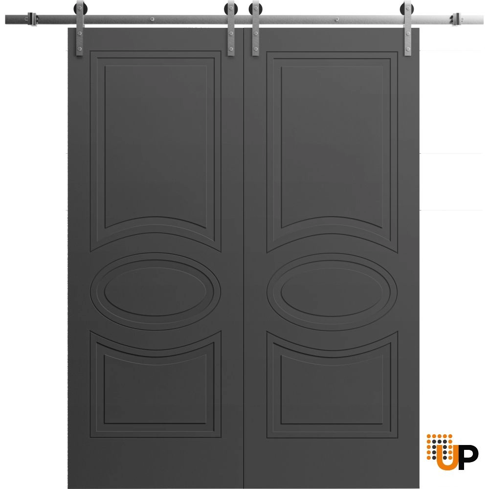 Double solid core sliding classic interior barn double door | Mela 7001 Painted Black | 36 x 80 (2* 18x80) photo#1