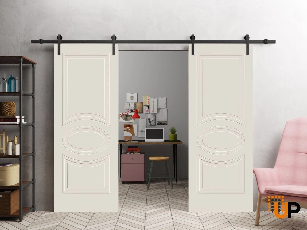 Double solid core sliding classic interior barn double door | Mela 7001 Painted Creamy | 36 x 80 (2* 18x80) photo#2