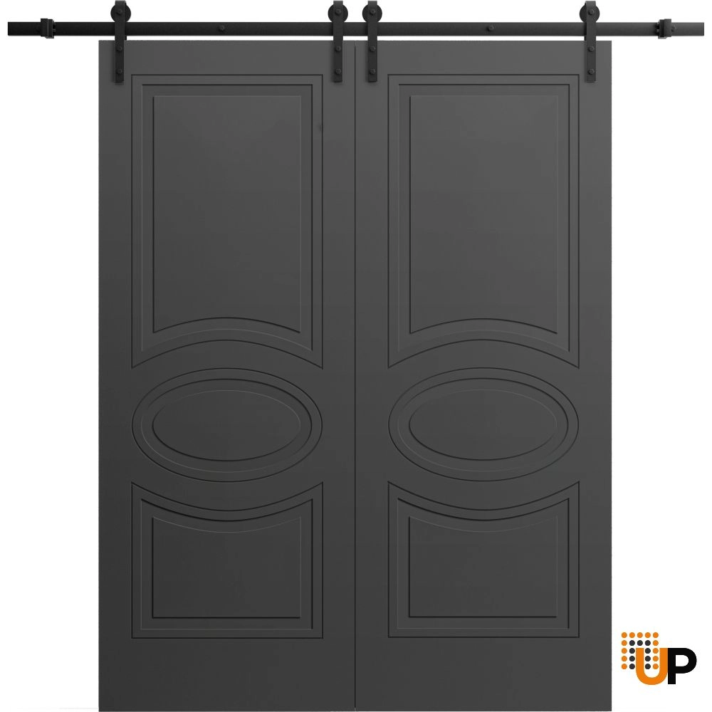 Double solid core sliding classic interior barn double door | Mela 7001 Painted Black | 36 x 80 (2* 18x80) photo#1