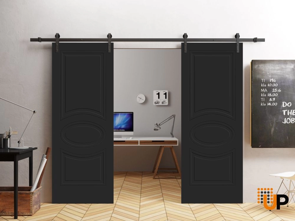 Double solid core sliding classic interior barn double door | Mela 7001 Painted Black | 36 x 80 (2* 18x80) photo#2