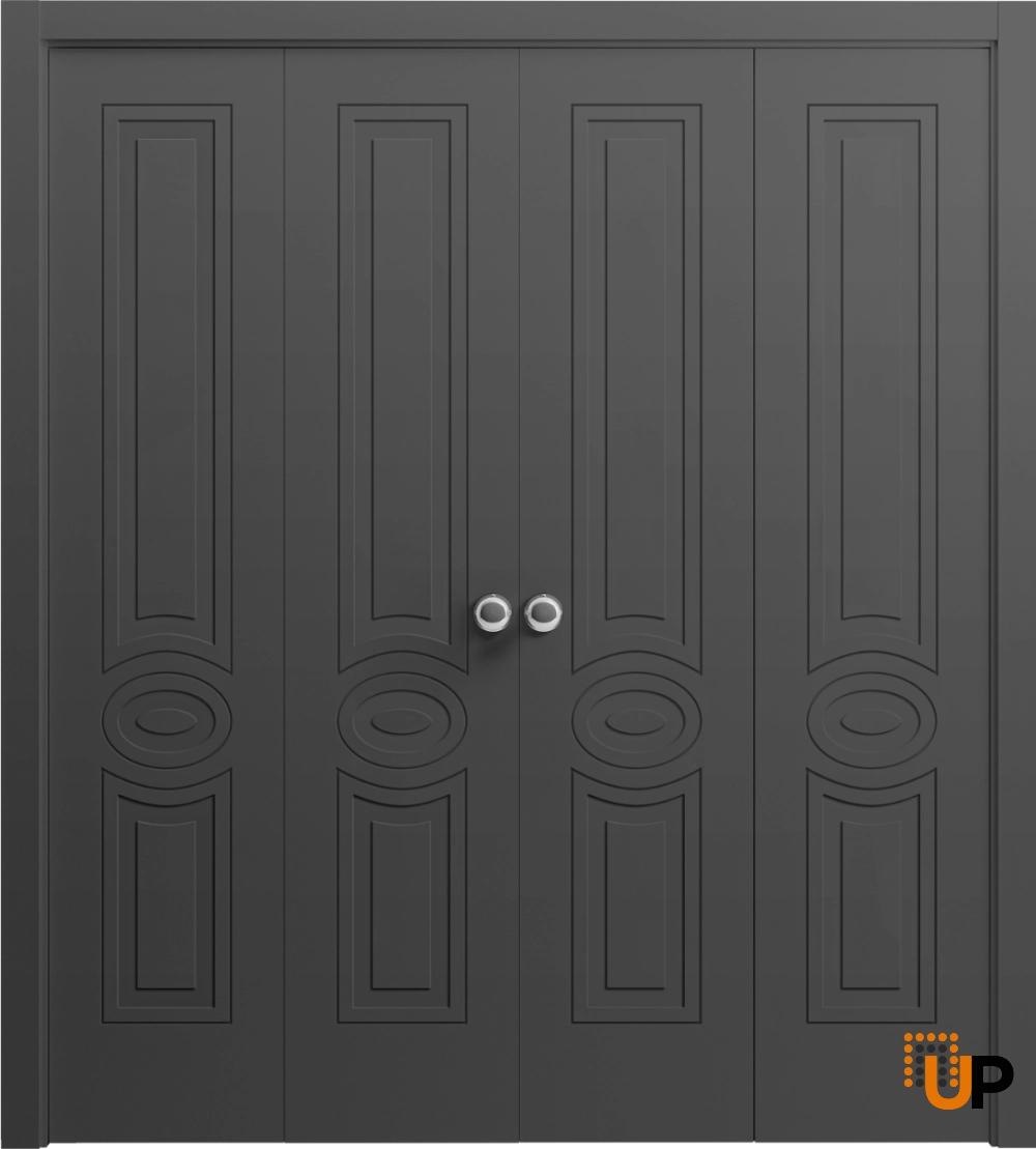 4 folding panels solid core sliding interior bi-fold double door | Mela 7001 Painted Black | 96 x 84 (4* 24x84) photo#1