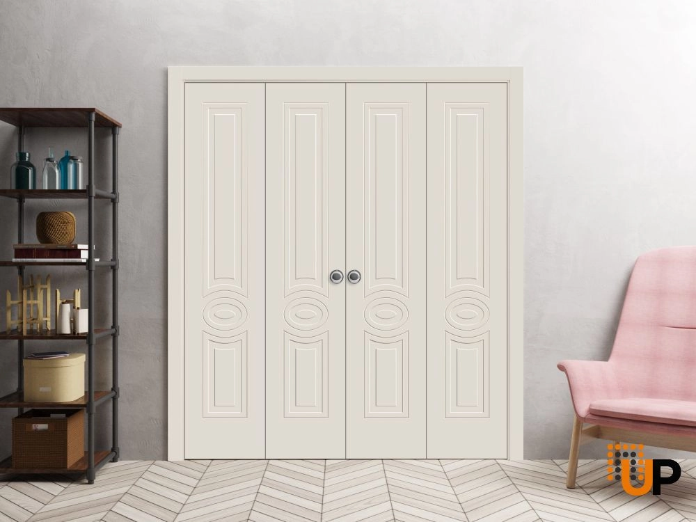 4 folding panels solid core sliding interior bi-fold double door | Mela 7001 Painted Creamy | 72 x 80 (4* 18x80) photo#2