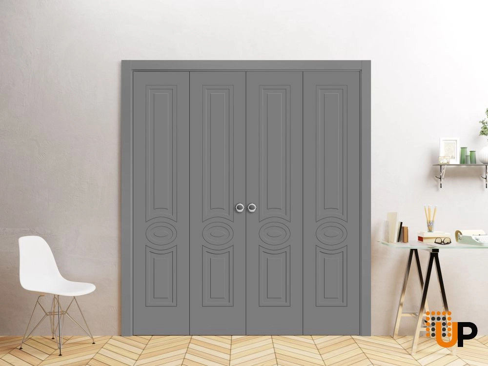 4 folding panels solid core sliding interior bi-fold double door | Mela 7001 Painted Grey | 72 x 80 (4* 18x80) photo#2