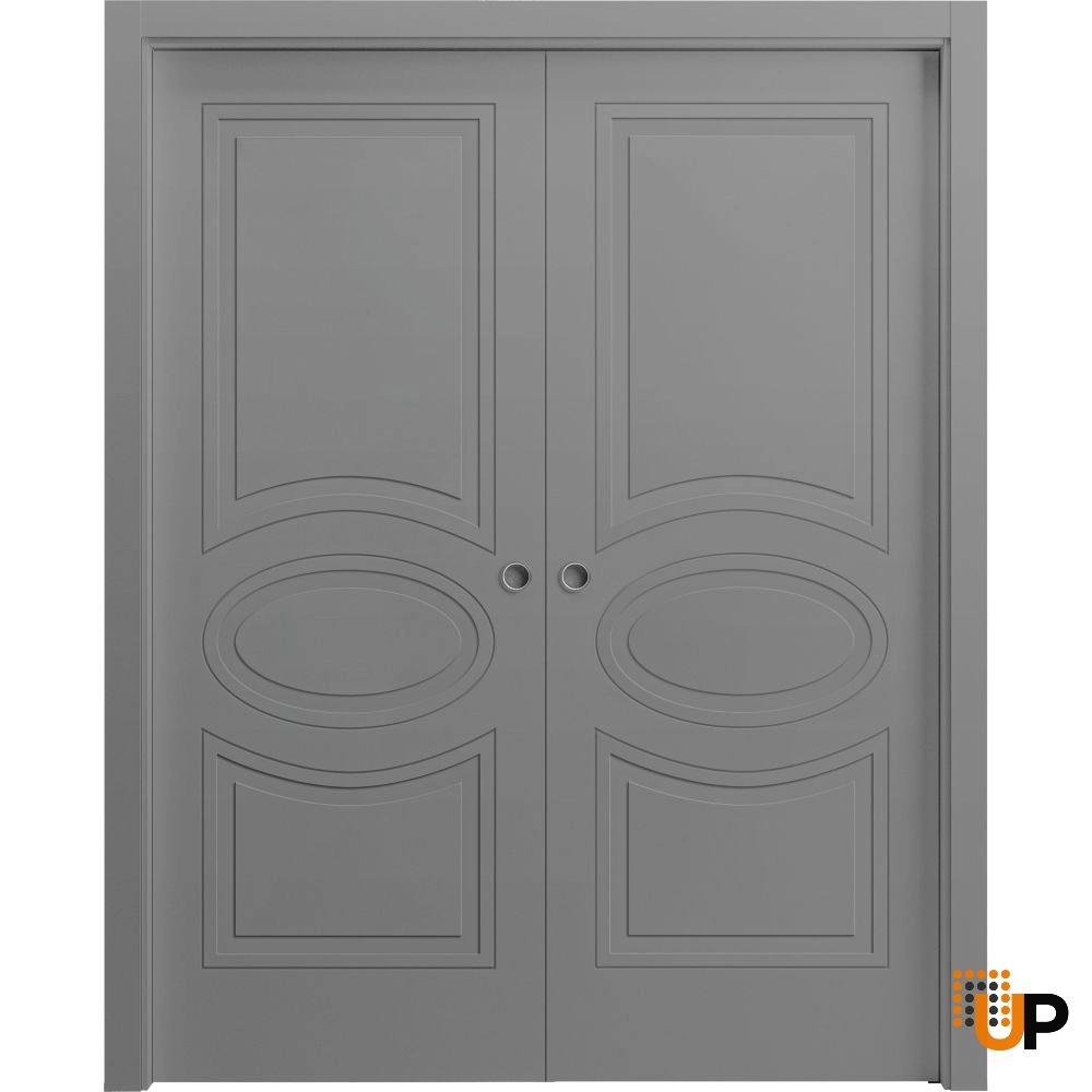 Double solid core sliding interior pocket double door | Mela 7001 Painted Grey | 36 x 80 (2* 18x80) photo#1