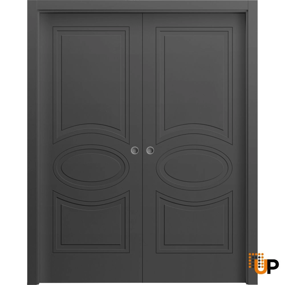 Double solid core sliding interior pocket double door | Mela 7001 Painted Black | 36 x 80 (2* 18x80) photo#1