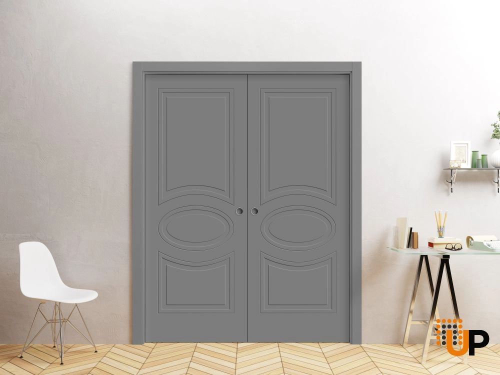 Double solid core sliding interior pocket double door | Mela 7001 Painted Grey | 36 x 80 (2* 18x80) photo#2