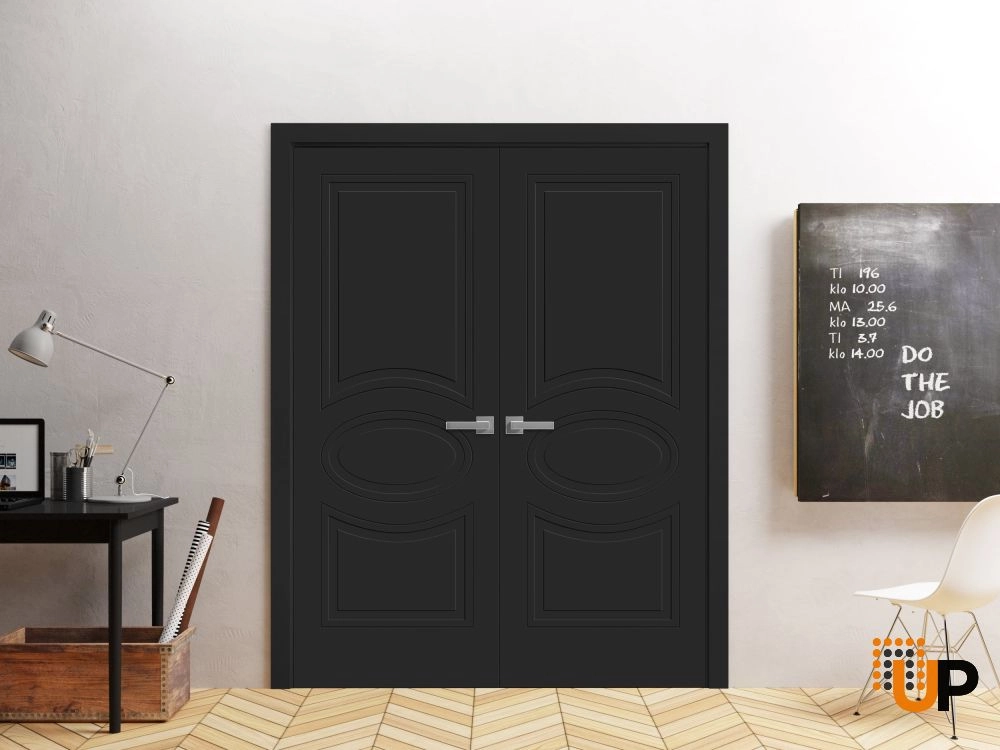 Double solid core french interior swing double door | Mela 7001 Painted Black | 36 x 80 (2* 18x80) photo#2